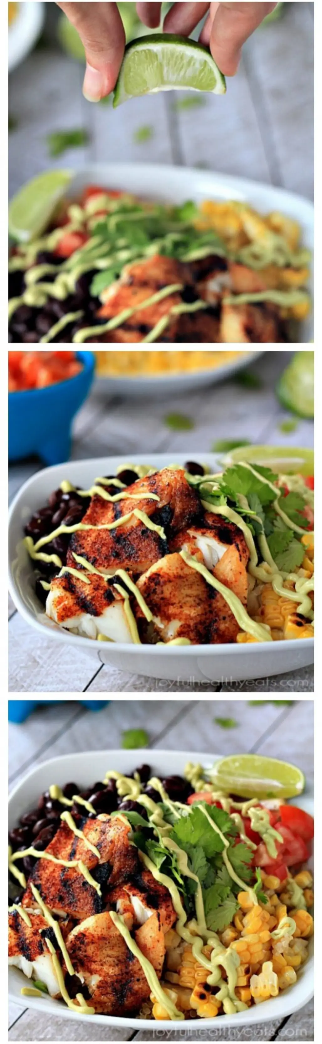 Grilled Tilapia Bowls with Chipotle Avocado Crema