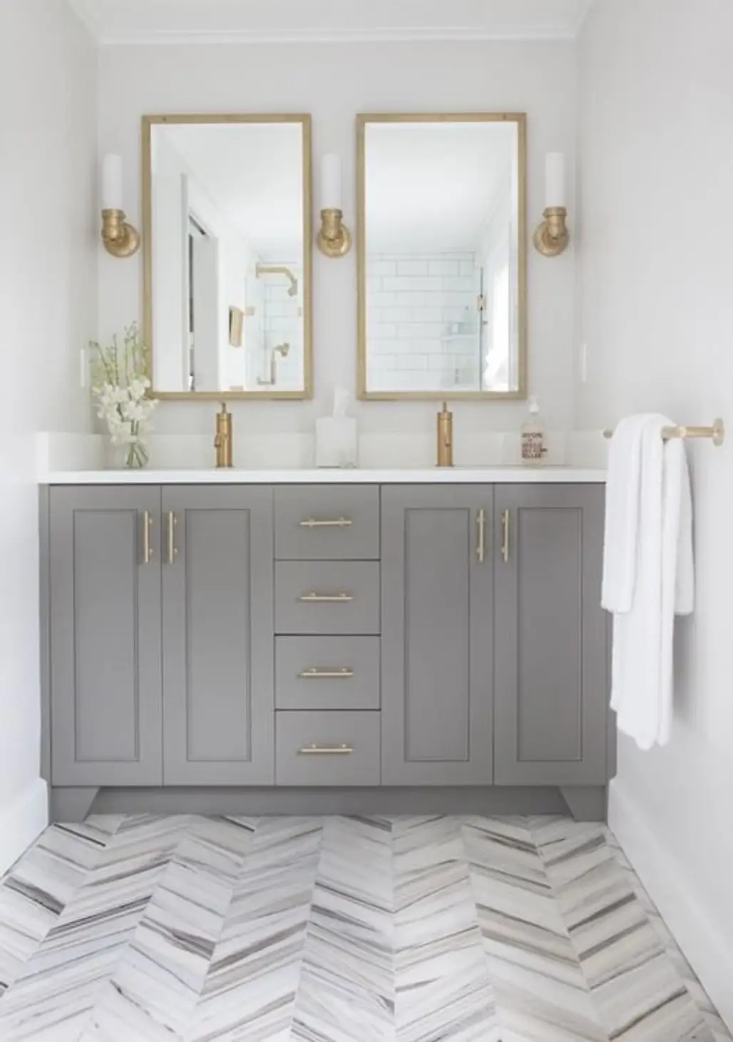 Gray with Gold Fixtures