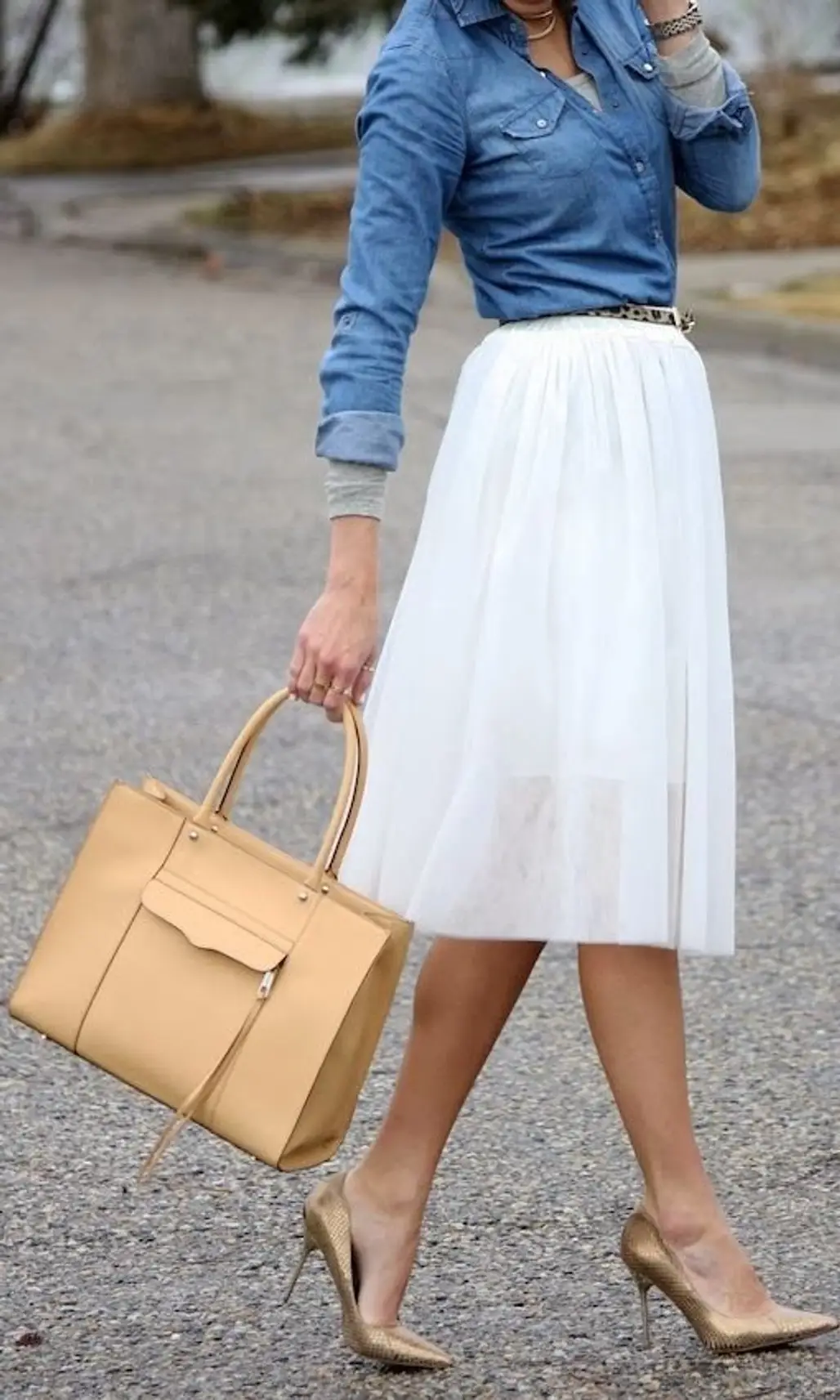 Chambray Shirts Will Never Go out of Style, and Neither Will Tulle Peekaboo Skirts