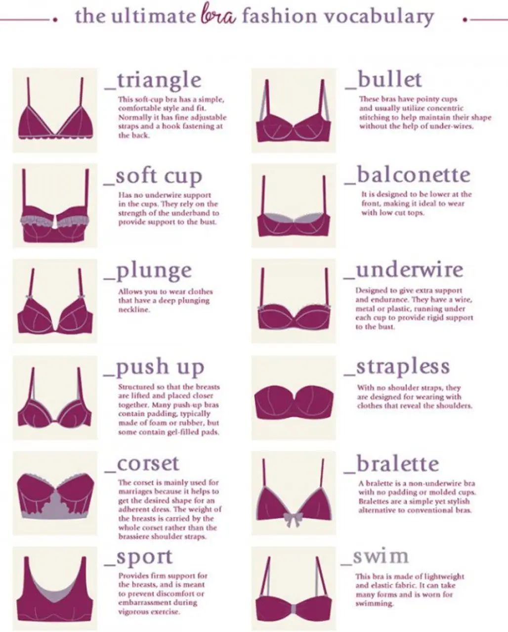 Types of Bra Designs - Sweet Skin Liners  Fashion vocabulary, Bra types,  Fashion terms