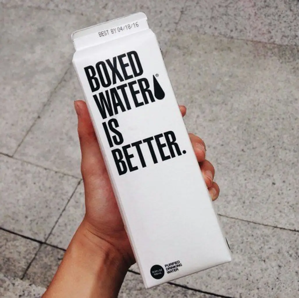 Boxed Water, white, font, brand, hand,
