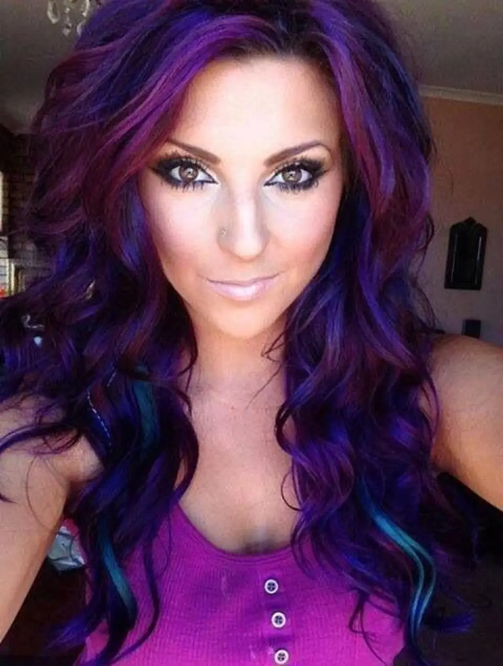 hair,human hair color,face,black hair,purple,