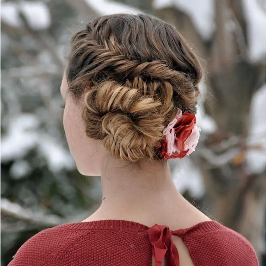 hair, hairstyle, red, girl, chignon,