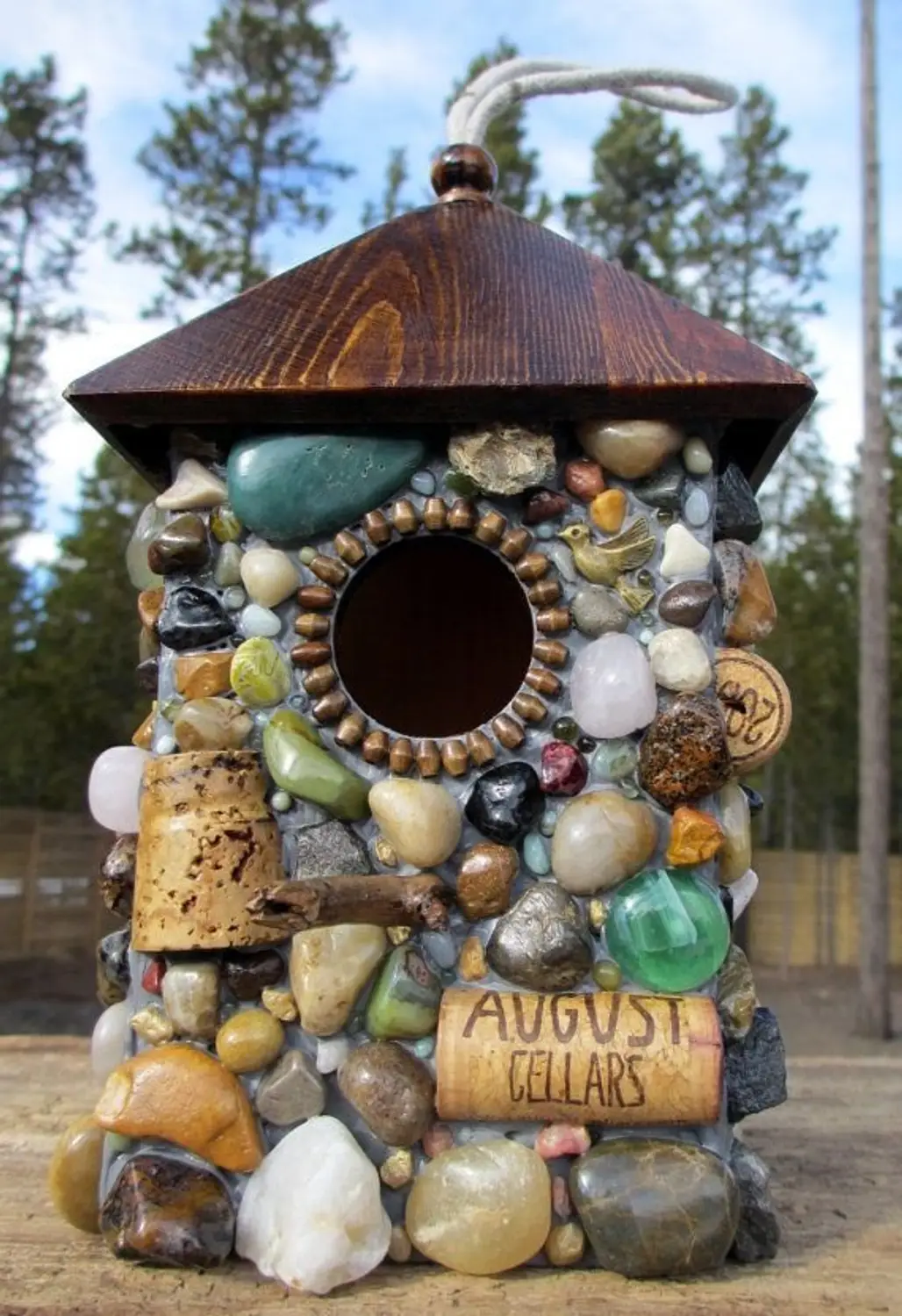 Birdhouse with Wine Corks and Rocks