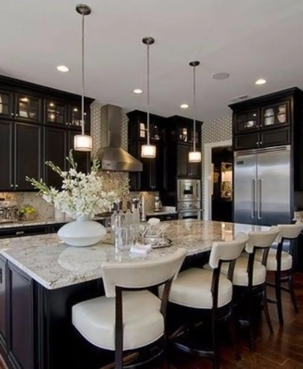 Black Cabinets with White Countertops