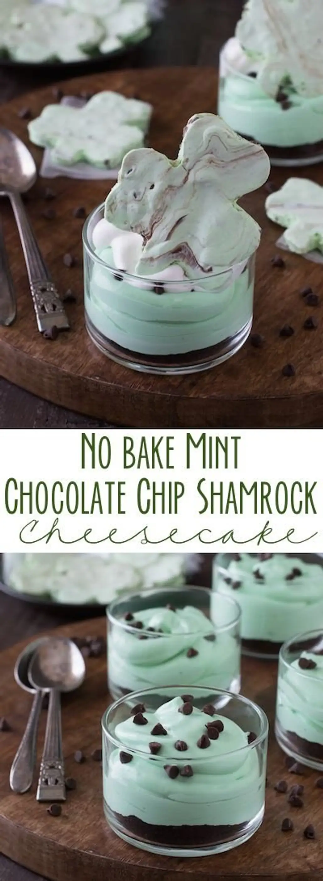 No Bake Mint Chocolate Chip Shamrock Cheesecake