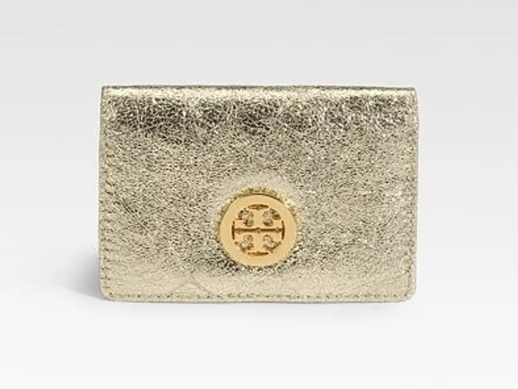 Tory Burch Foldable Crinkled Leather Card Case