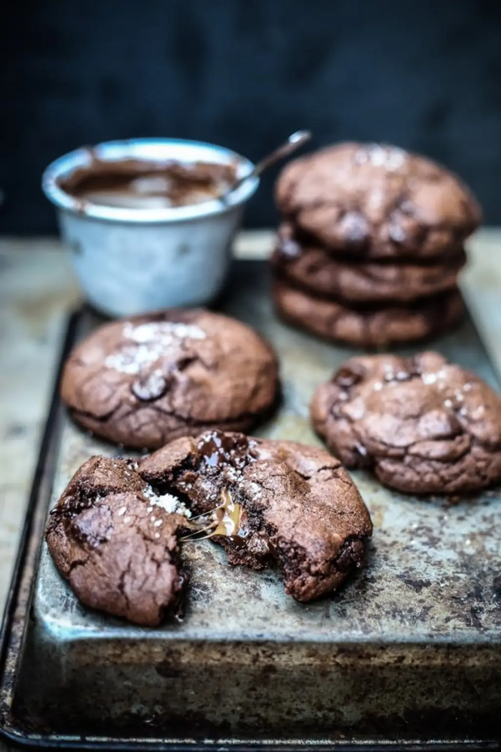 Salted Caramel and Nutella Stuffed Double Chocolate Chip Cookies