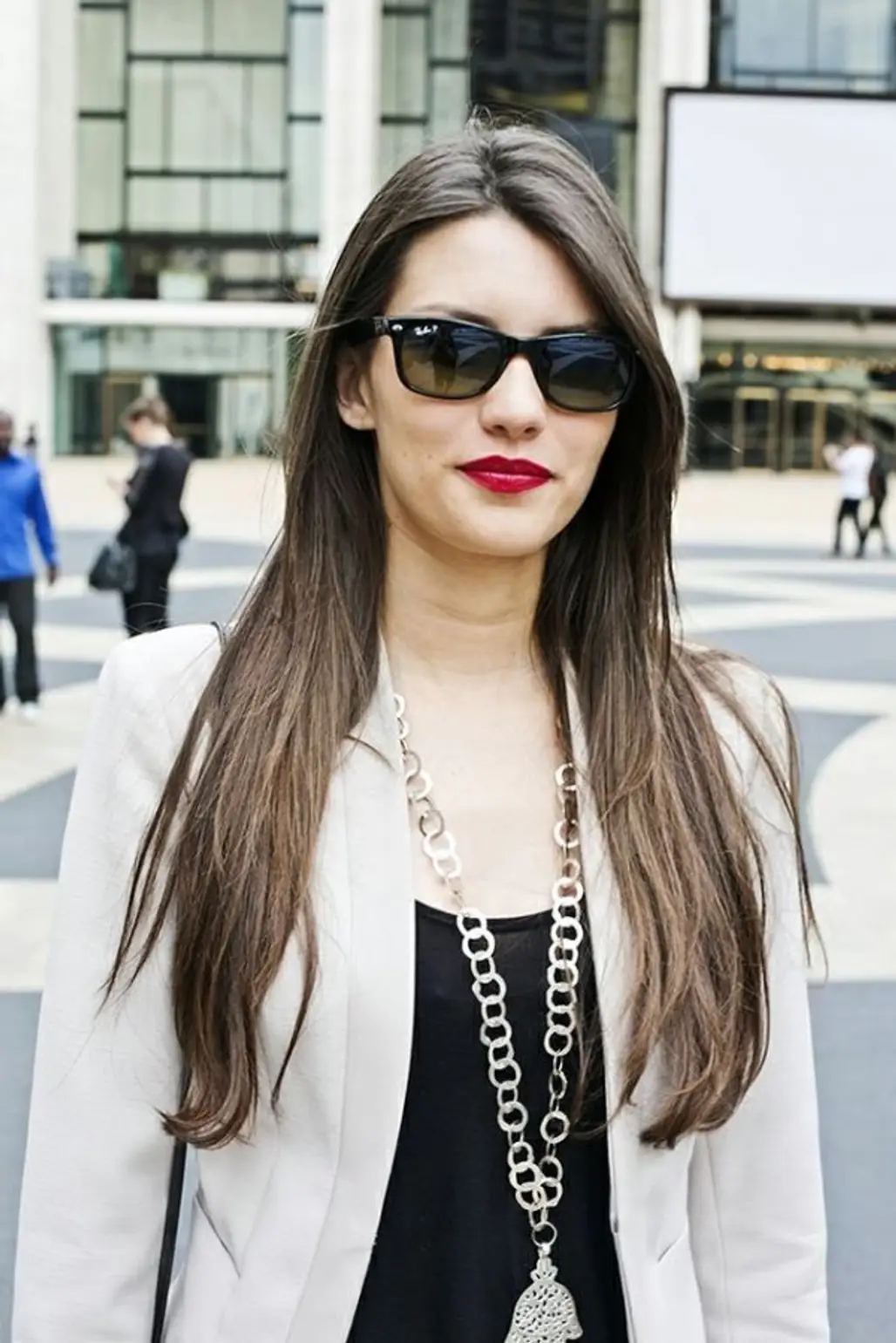 Dark Sunglasses and a Chunky Necklace