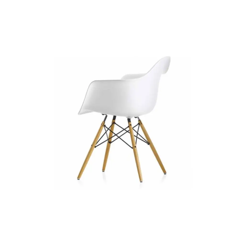 Eiffel Chair, White Plastic Arm Chair with Wood Eiffel Legs