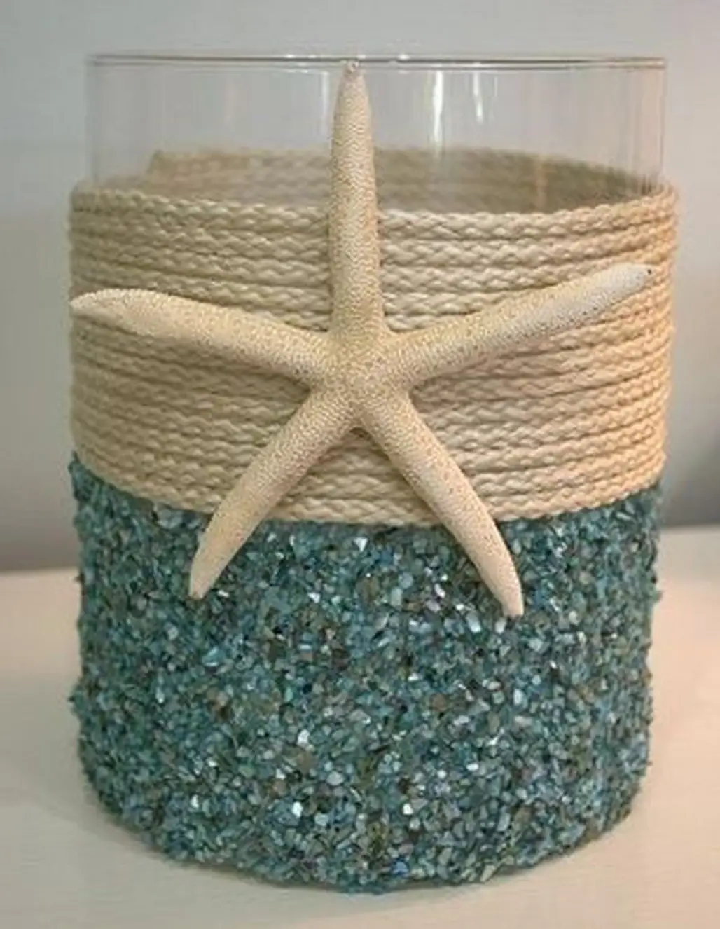 Cover a Coastal Candle Holder in Twine and Glitter