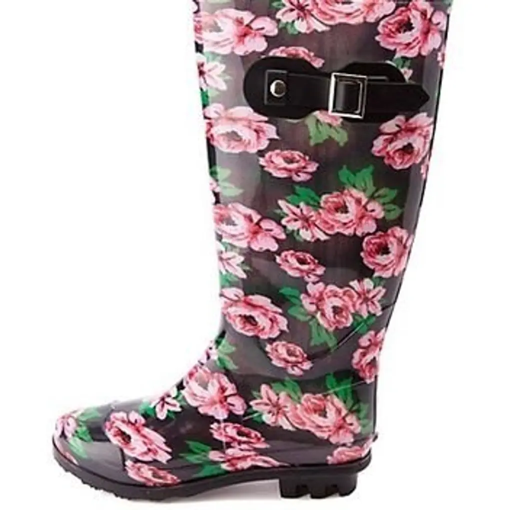 Rubber Floral Print Rain Boots