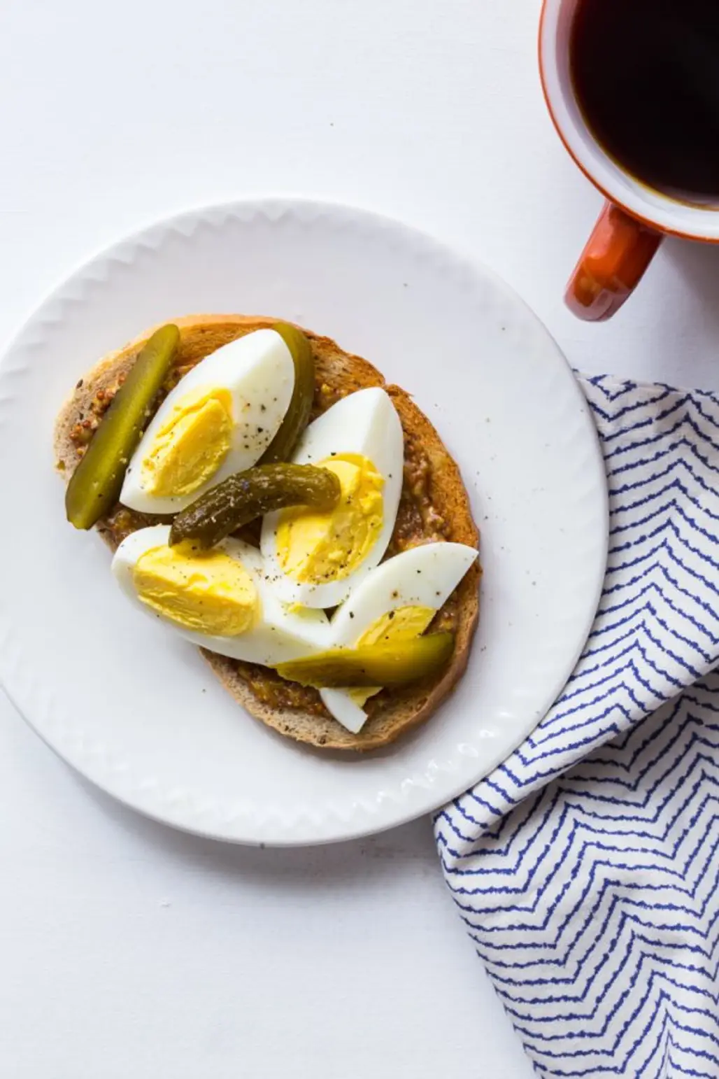 Hard Boiled Egg Toast with Pickles and Mustard