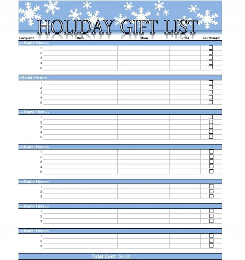 Write Your Holiday Gift Shopping List