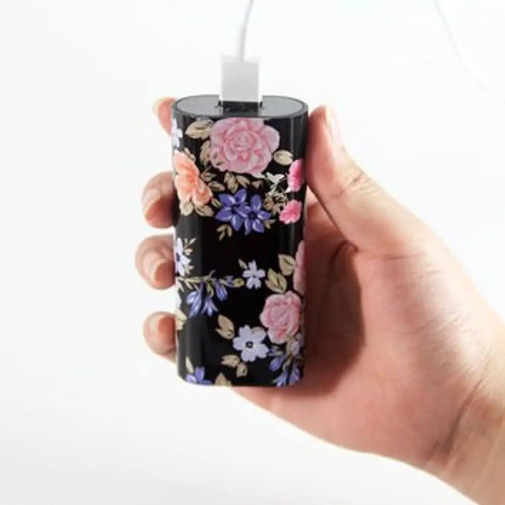 Vibrant Black Floral Portable Power Bank Charger for IPhone and Samsung