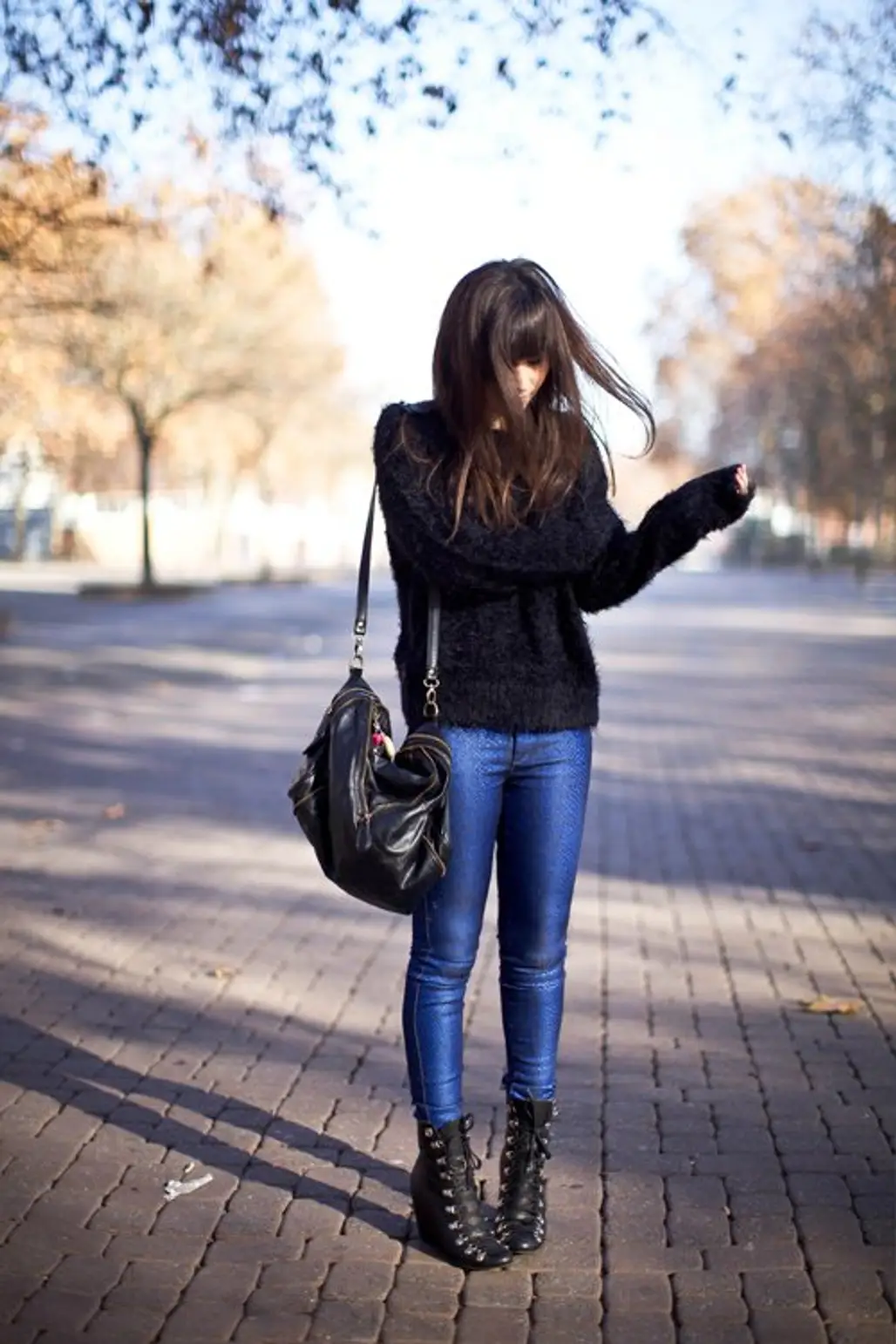 Black Sweater and Lace-up Boots