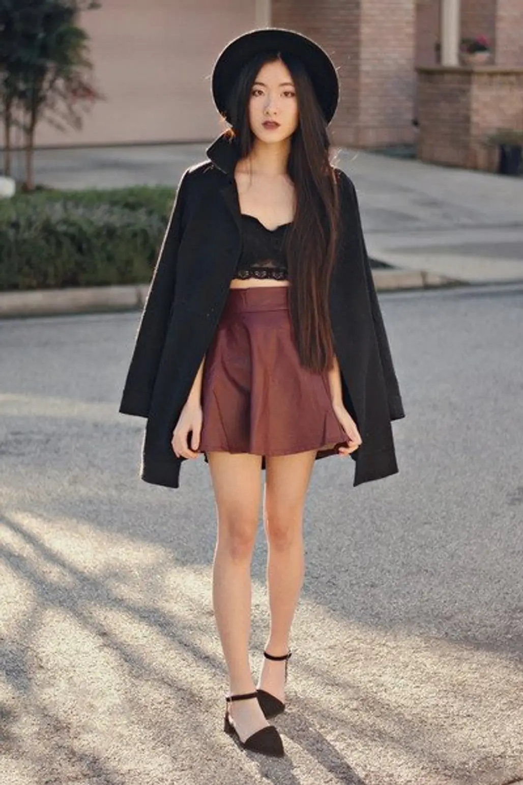 Lace Bralet with Leather Skater Skirt