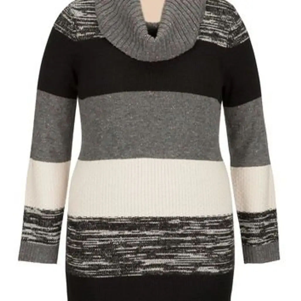 Plus Size - Cowl Neck Sweater Dress - Gray