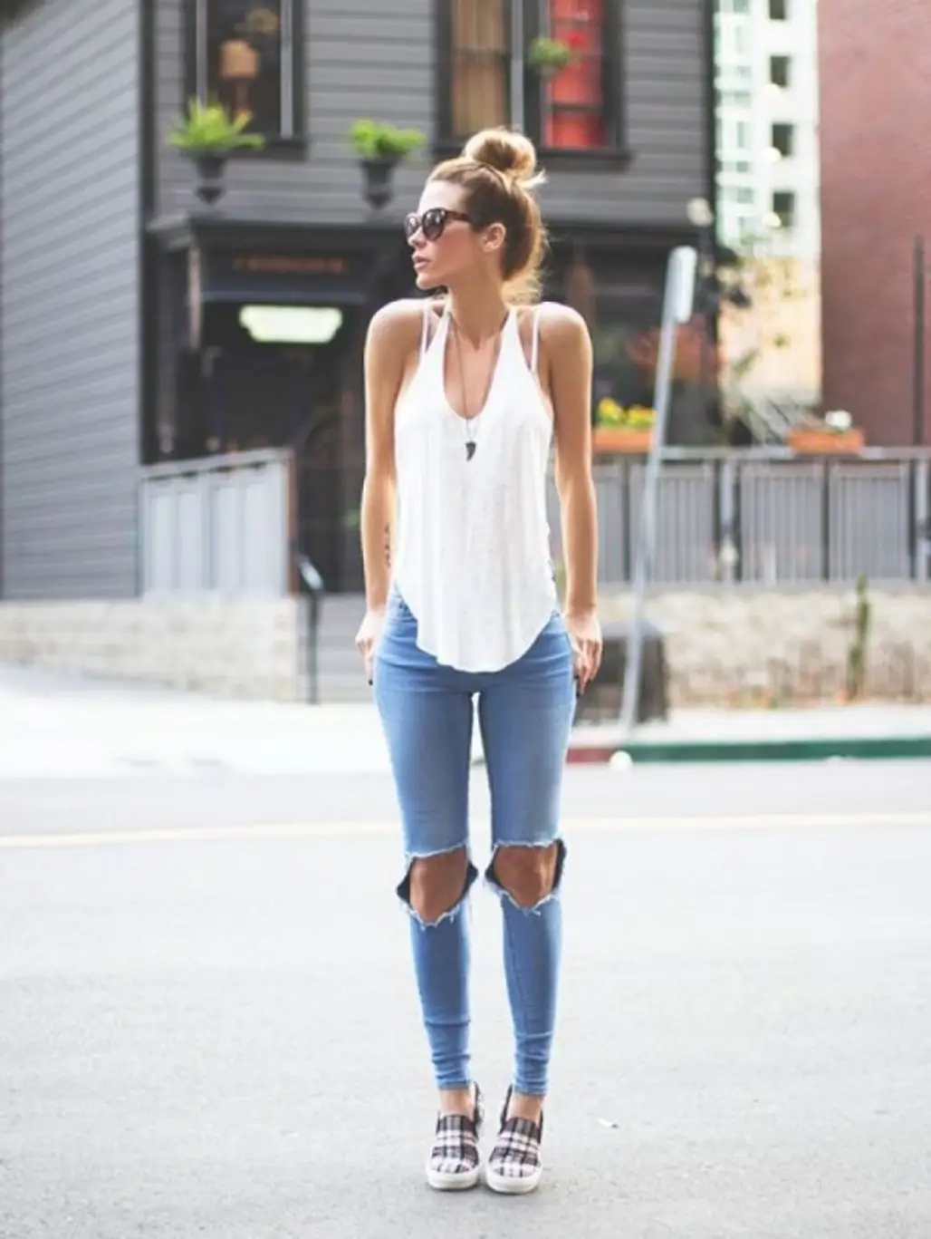 Ripped Jeans and a Sock Bun