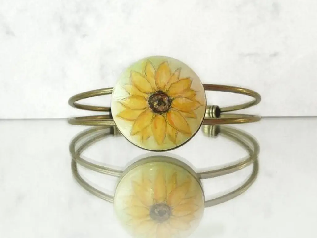 Yellow Sunflower Bangle Bracelet