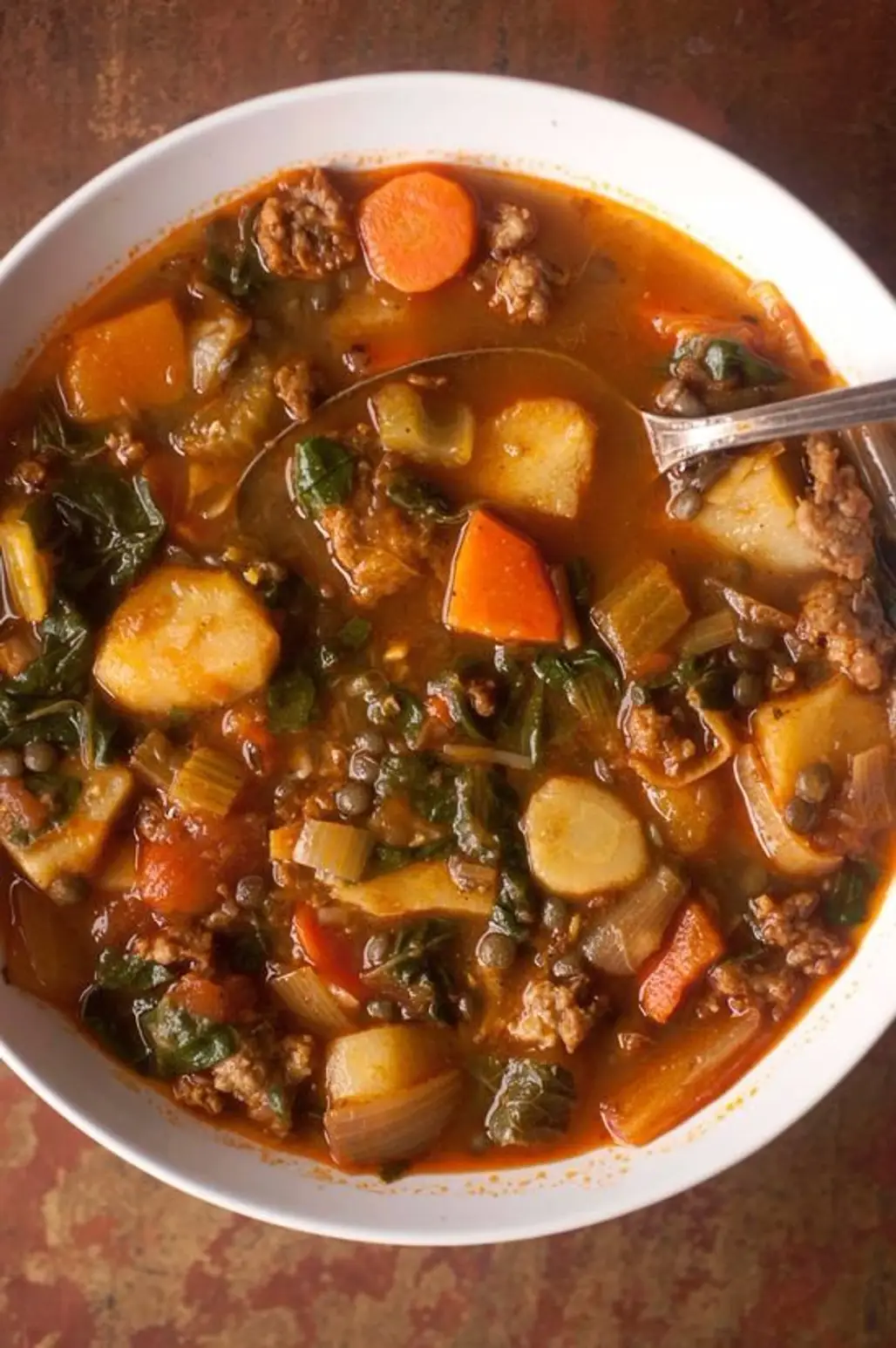 Autumn Vegetable Soup with Sausage and Green Lentils