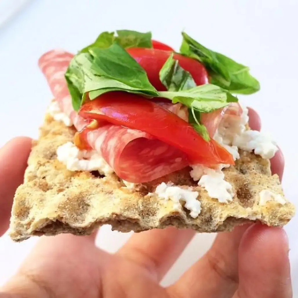 Cottage Cheese, Cherry Tomatoes, Salami and Basil