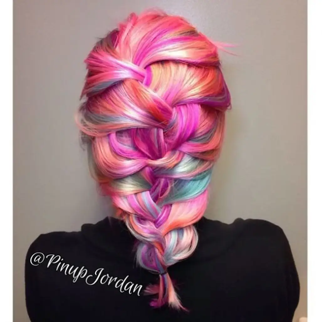 hair,pink,hairstyle,hair coloring,long hair,