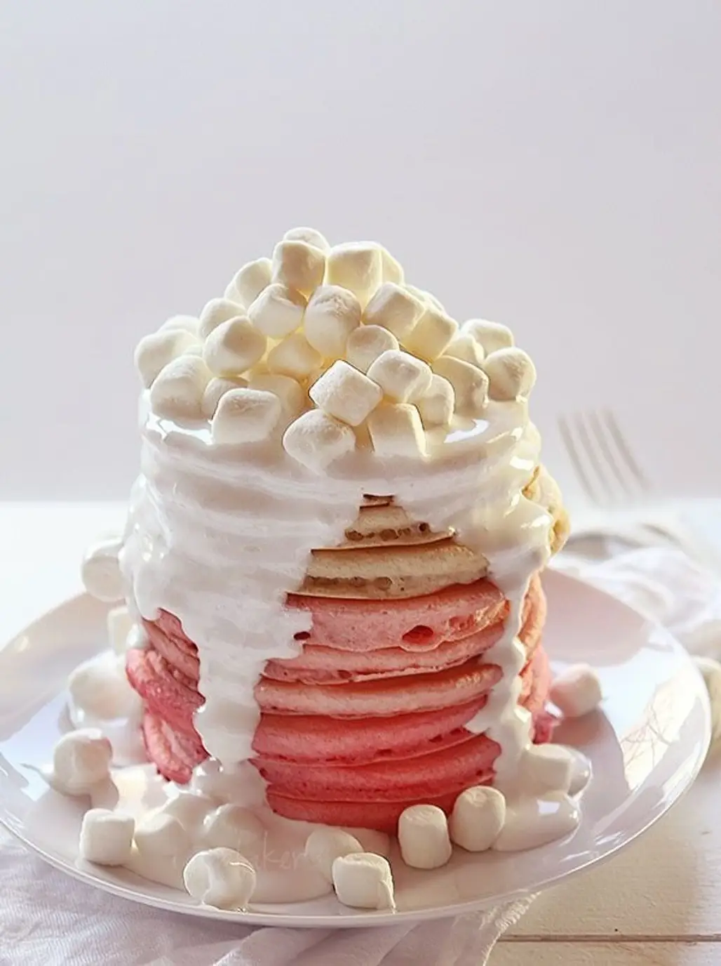 Pink Ombré Pancakes with Marshmallow Fluff Frosting
