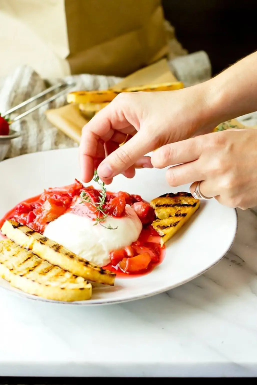 Burrata with Strawberry Rhubarb Compote