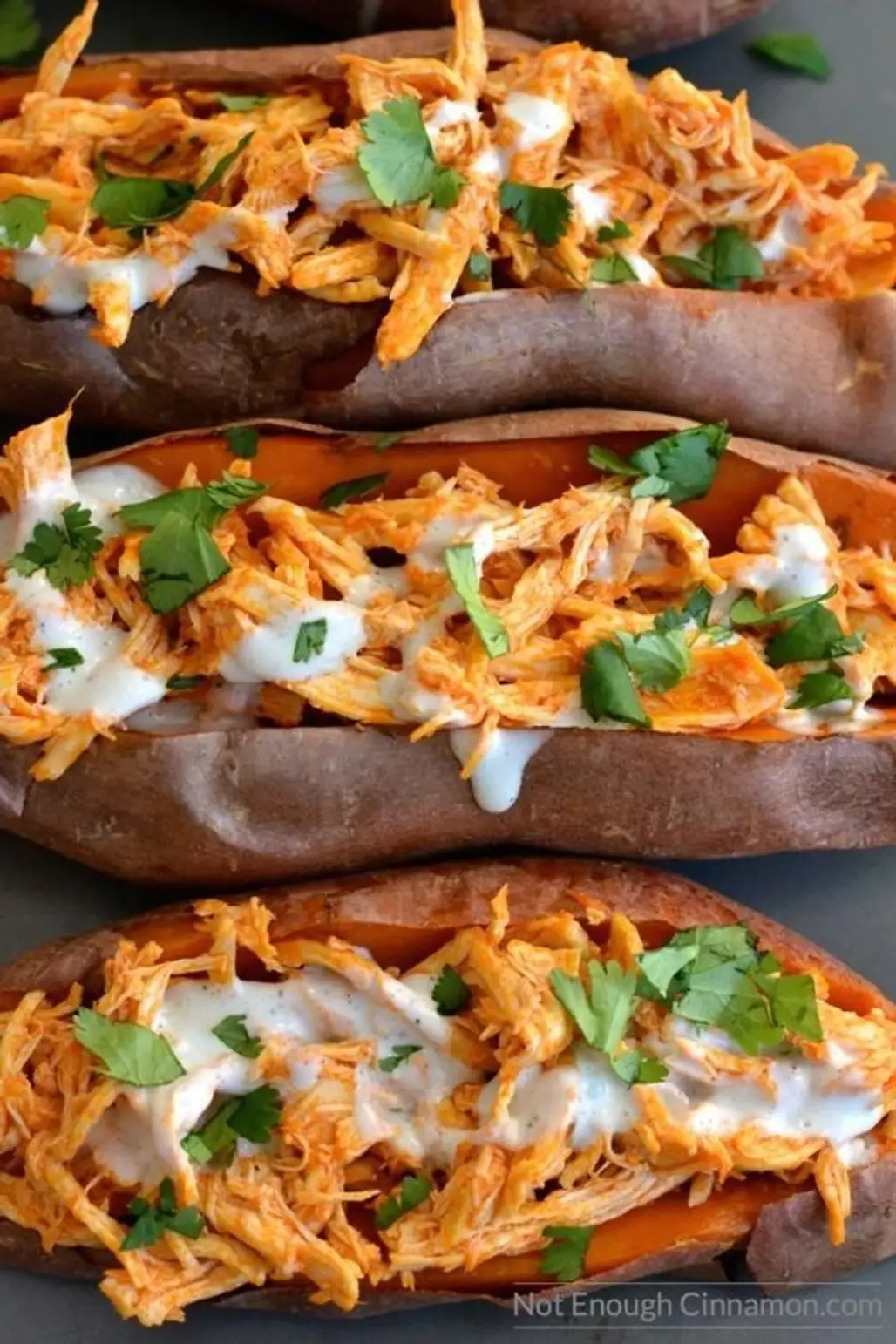 Baked Sweet Potatoes Loaded with Buffalo Chicken