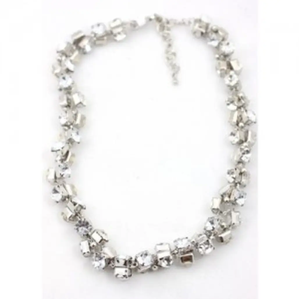 Angled Rhinestone and Silver Necklace