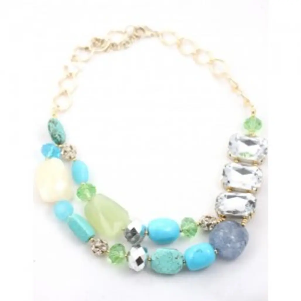 Crystal and Turquoise Stone Statement Necklace