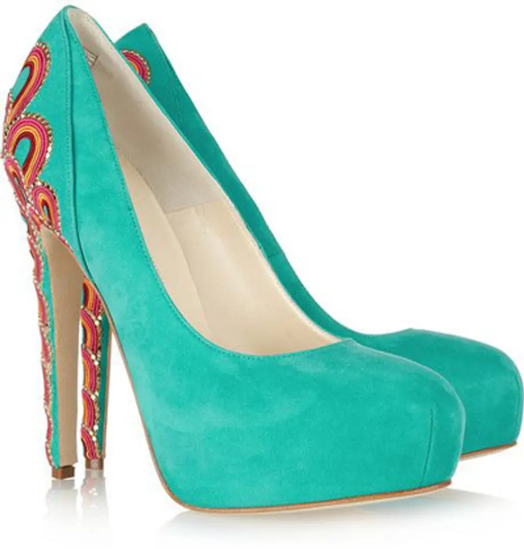 Brian Atwood | Claudia Embroidered Suede Pumps