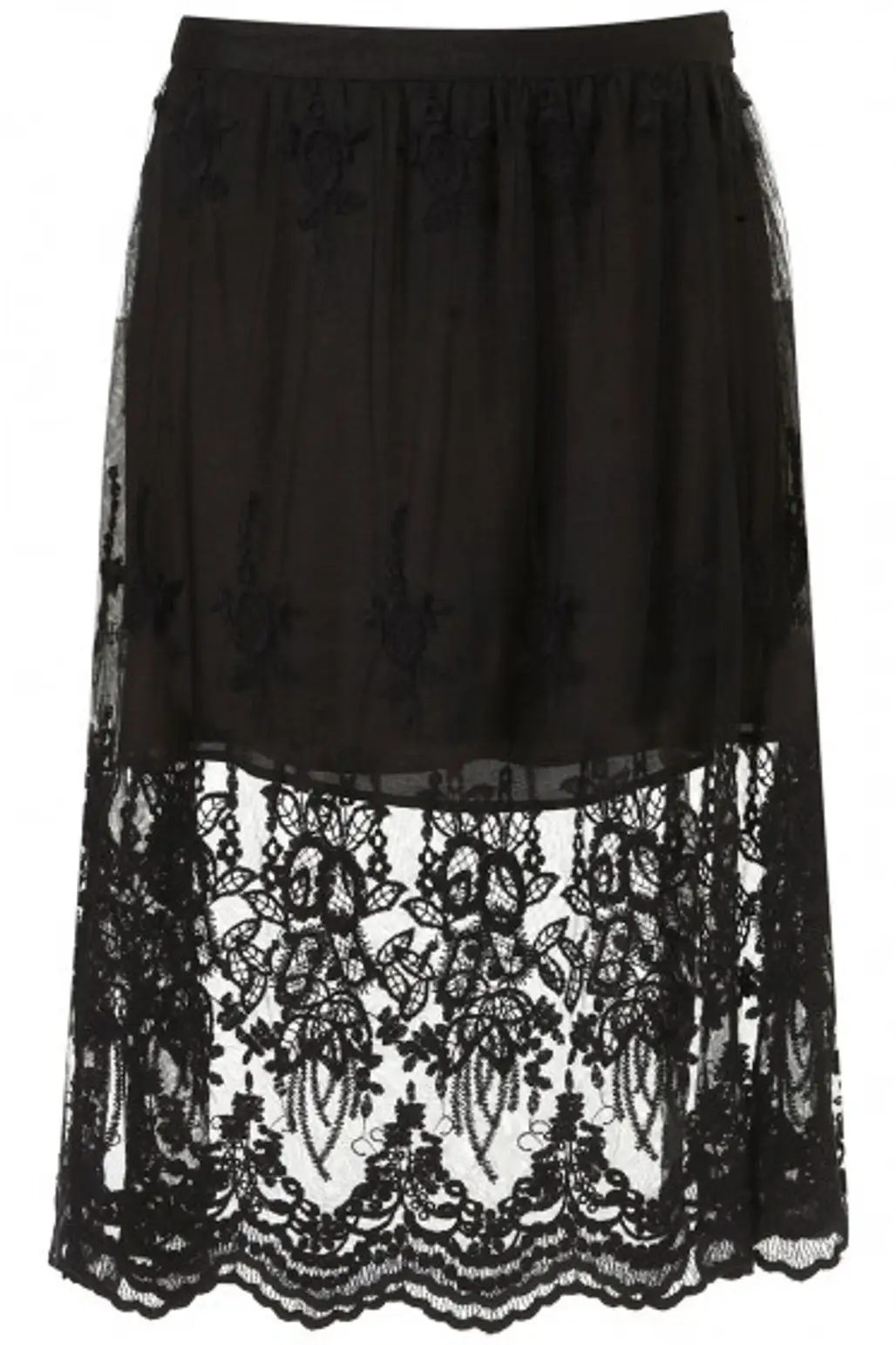 Topshop Black Embroidered Lace Skirt
