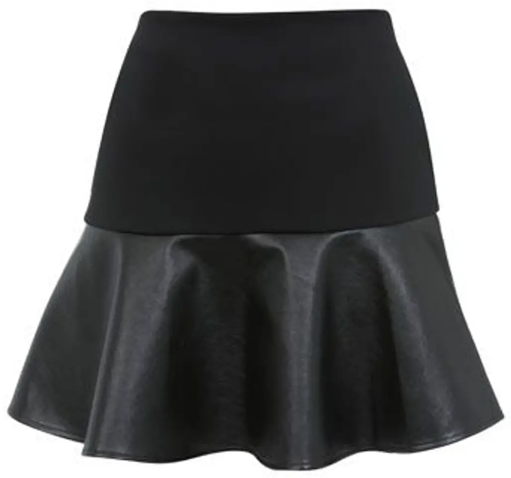 Leather Trimmed Flared Skirt