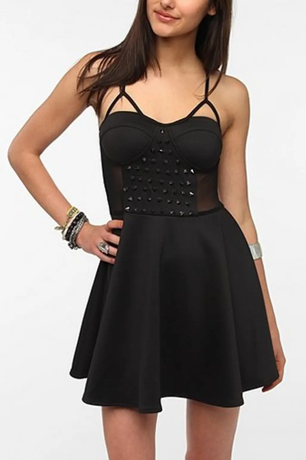 Urban Outfitters Reverse Spiked Sheer Inset Dress