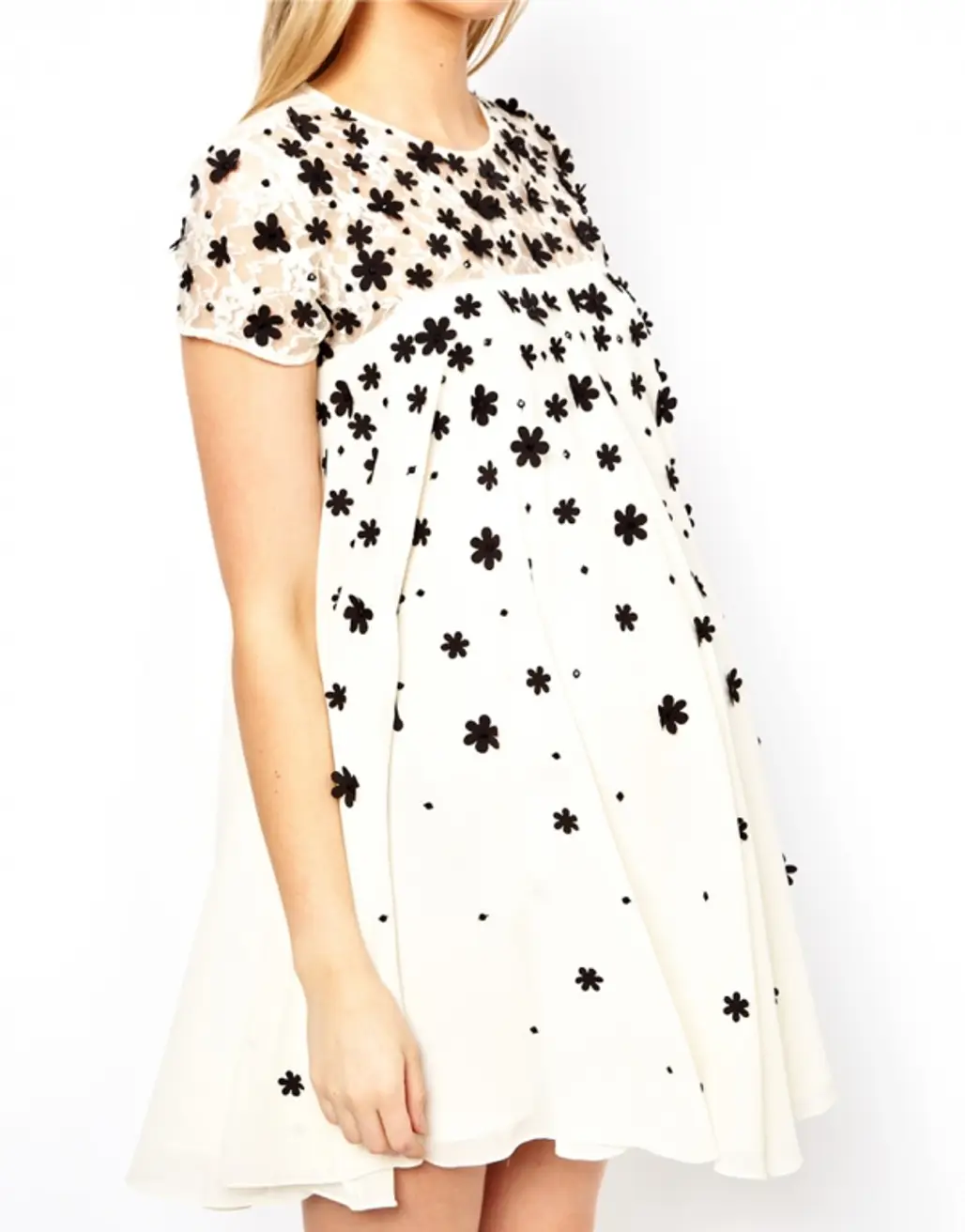 ASOS Maternity Exclusive Swing Dress with Floral Applique and Cap Sleeve