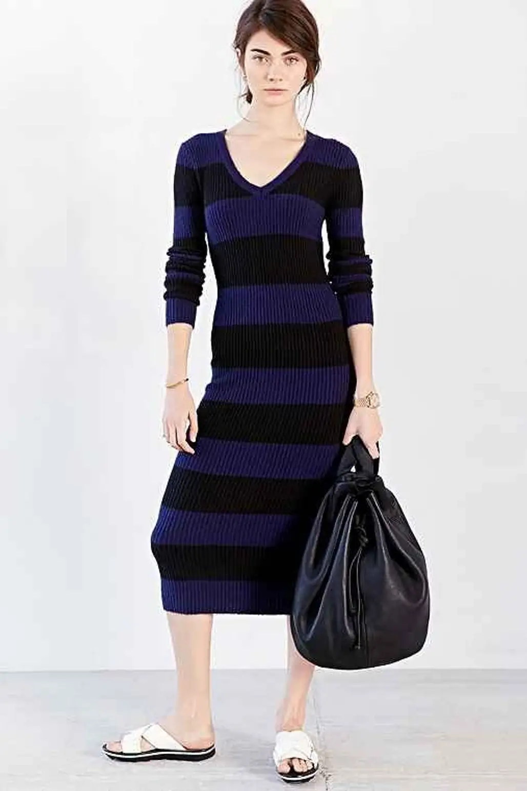 Silence Noise Striped Sweater Midi Dress- Blue Multi