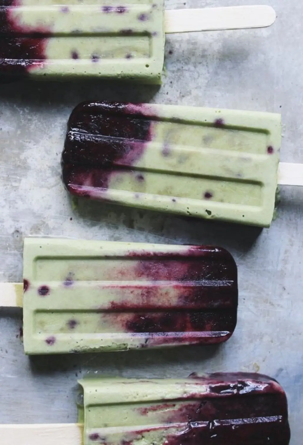 Roasted Blueberry and Cream Matcha Popsicles