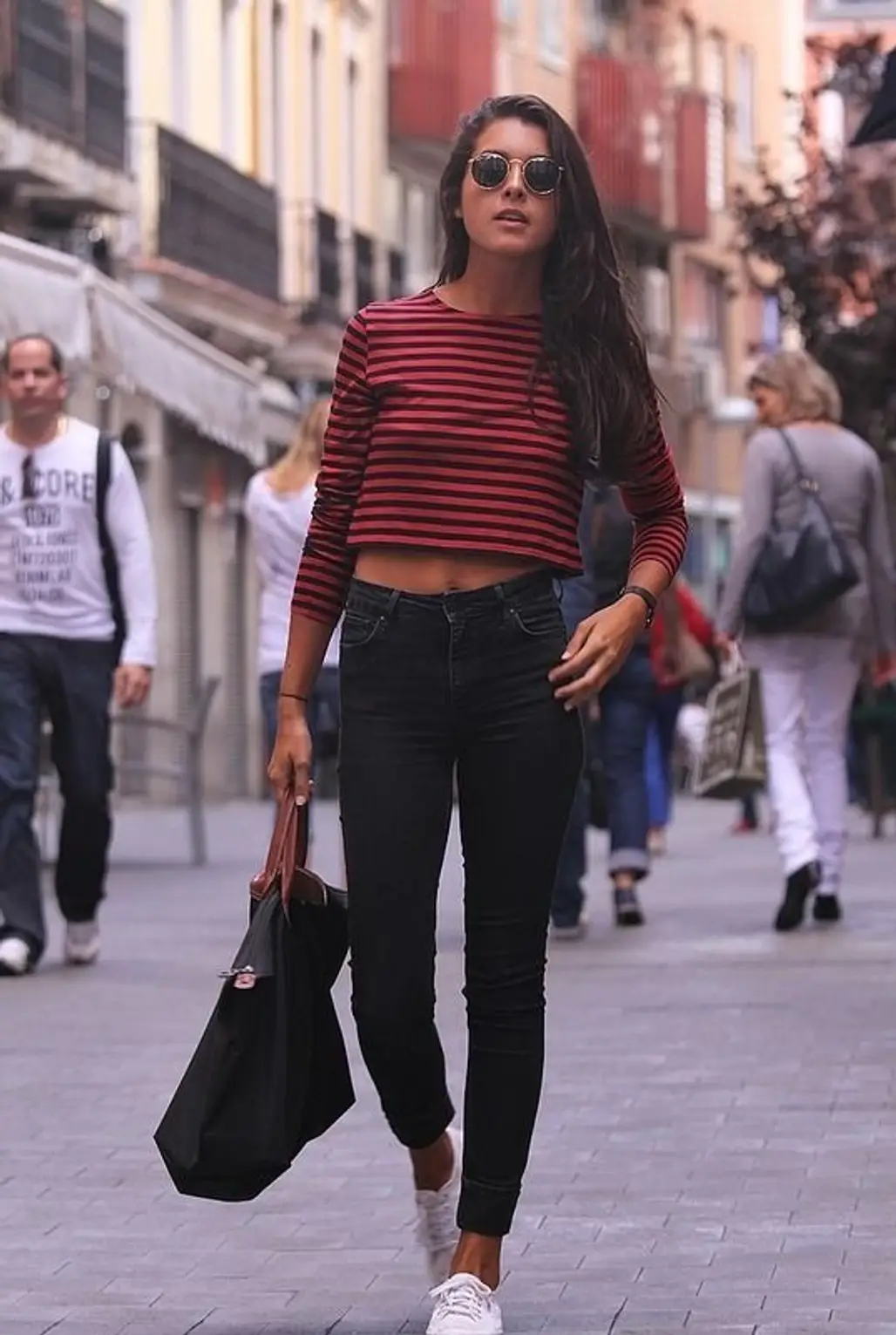 Red and Black Striped Cropped Top