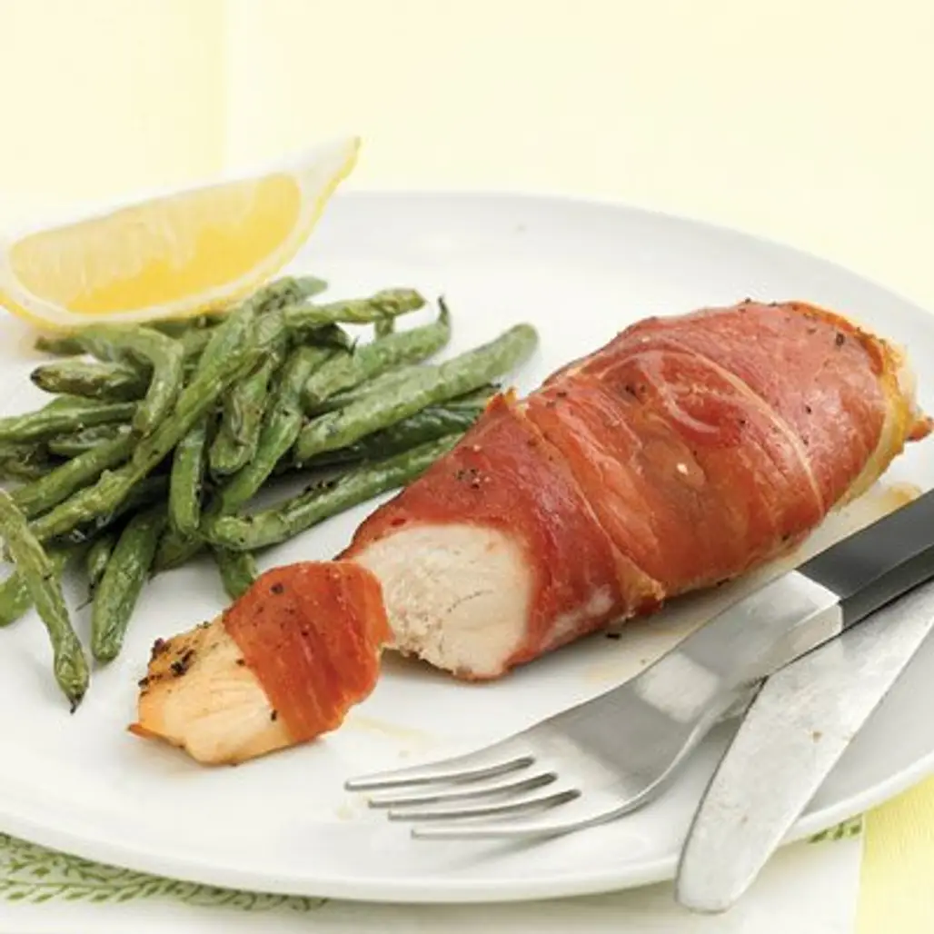 Prosciutto Wrapped Chicken with Roasted Green Beans