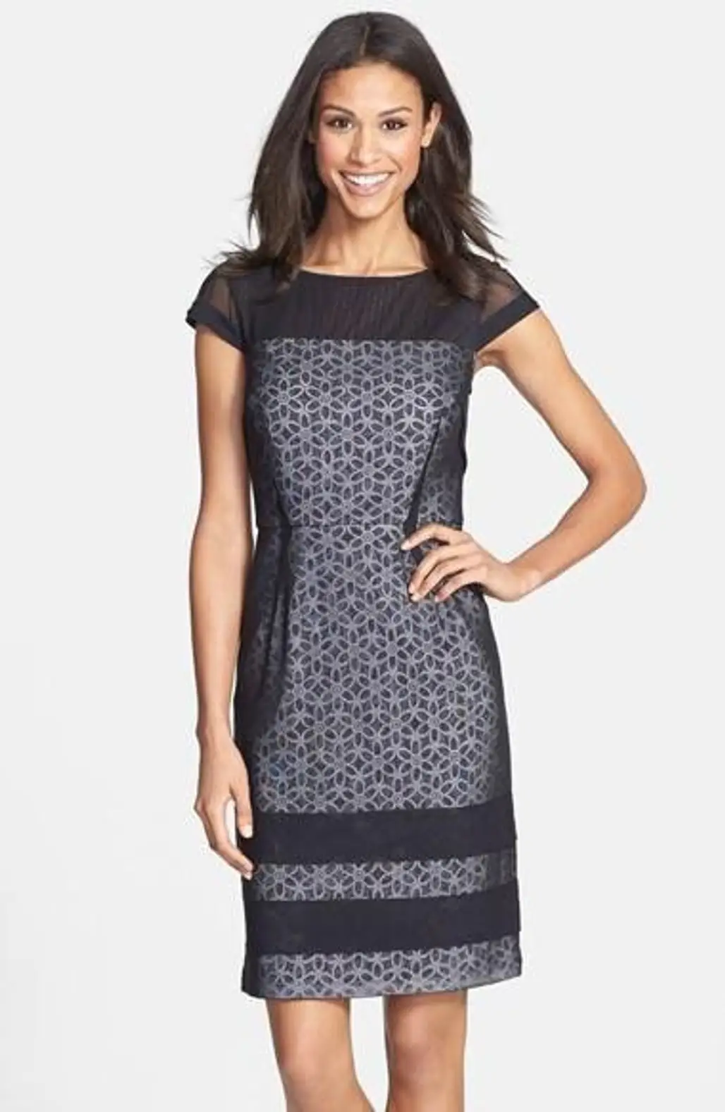 Adrianna Papell Floral Lace Illusion Sheath Dress