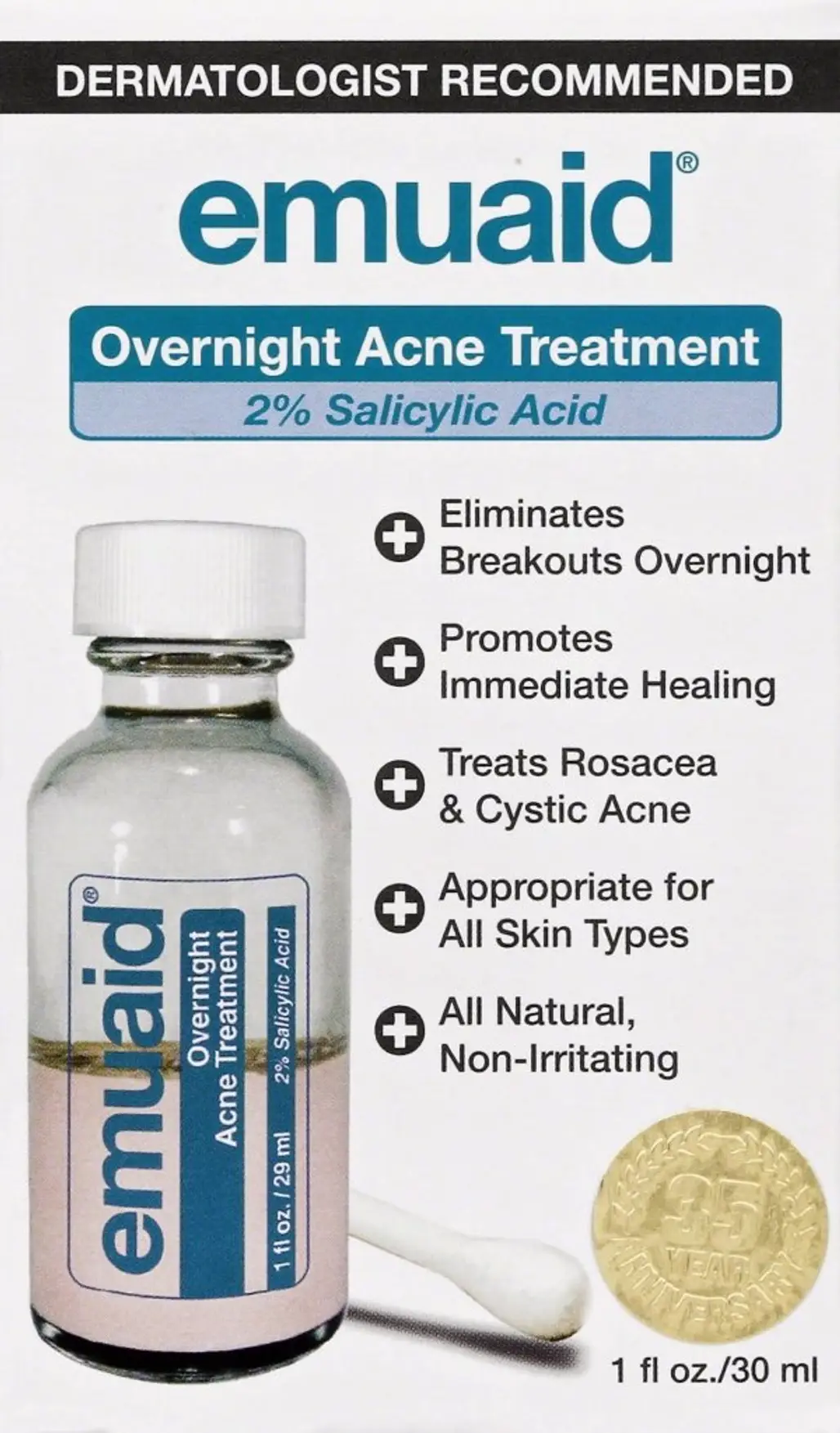 DERMATOLOGIST, RECOMMENDED, emuaid, overnight, Acne,