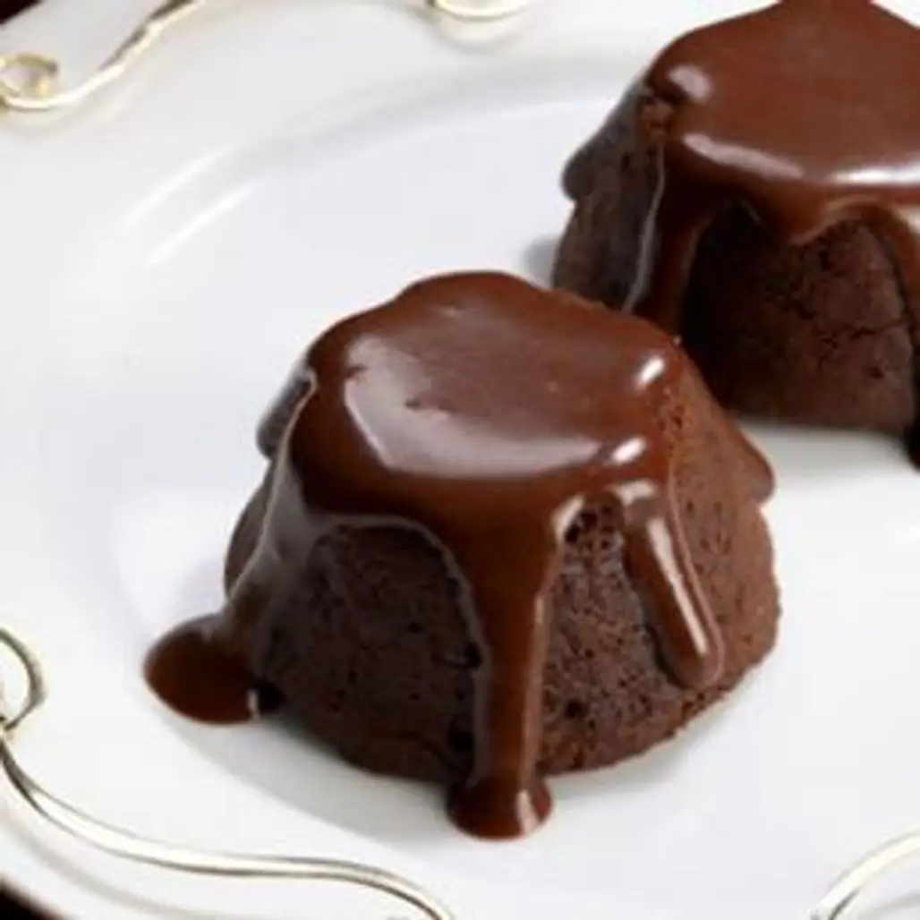Mini Molten Chocolate Cakes with Mocha Sauce