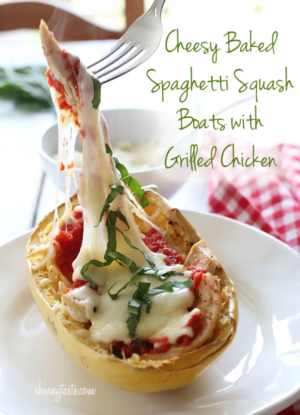 Cheesy Baked Spaghetti Squash Boats with Chicken