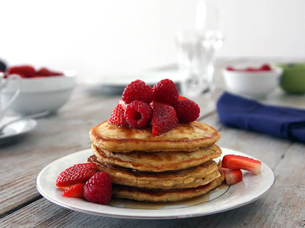Strawberry Oatmeal Cottage Cheese Pancakes