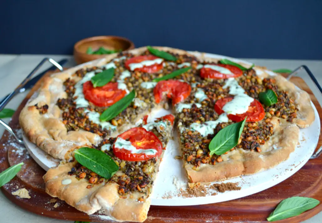 Middle Eastern Pizza with a Minted Tahini Sauce