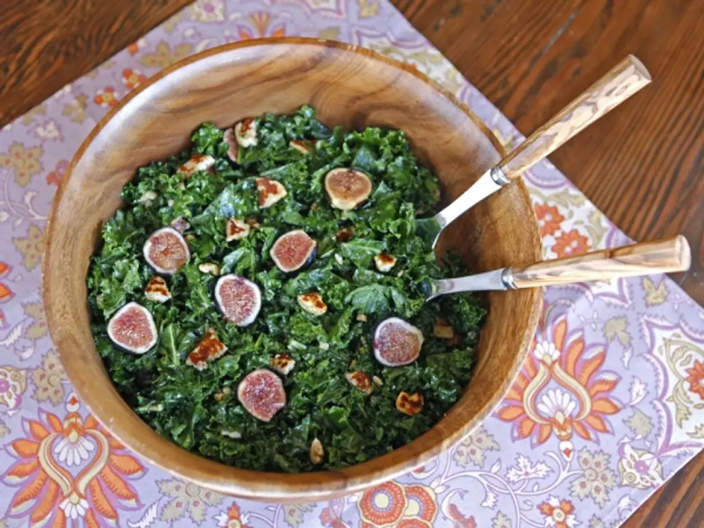 Kale Salad with Figs and Hemp Seeds in Avocado Dressing
