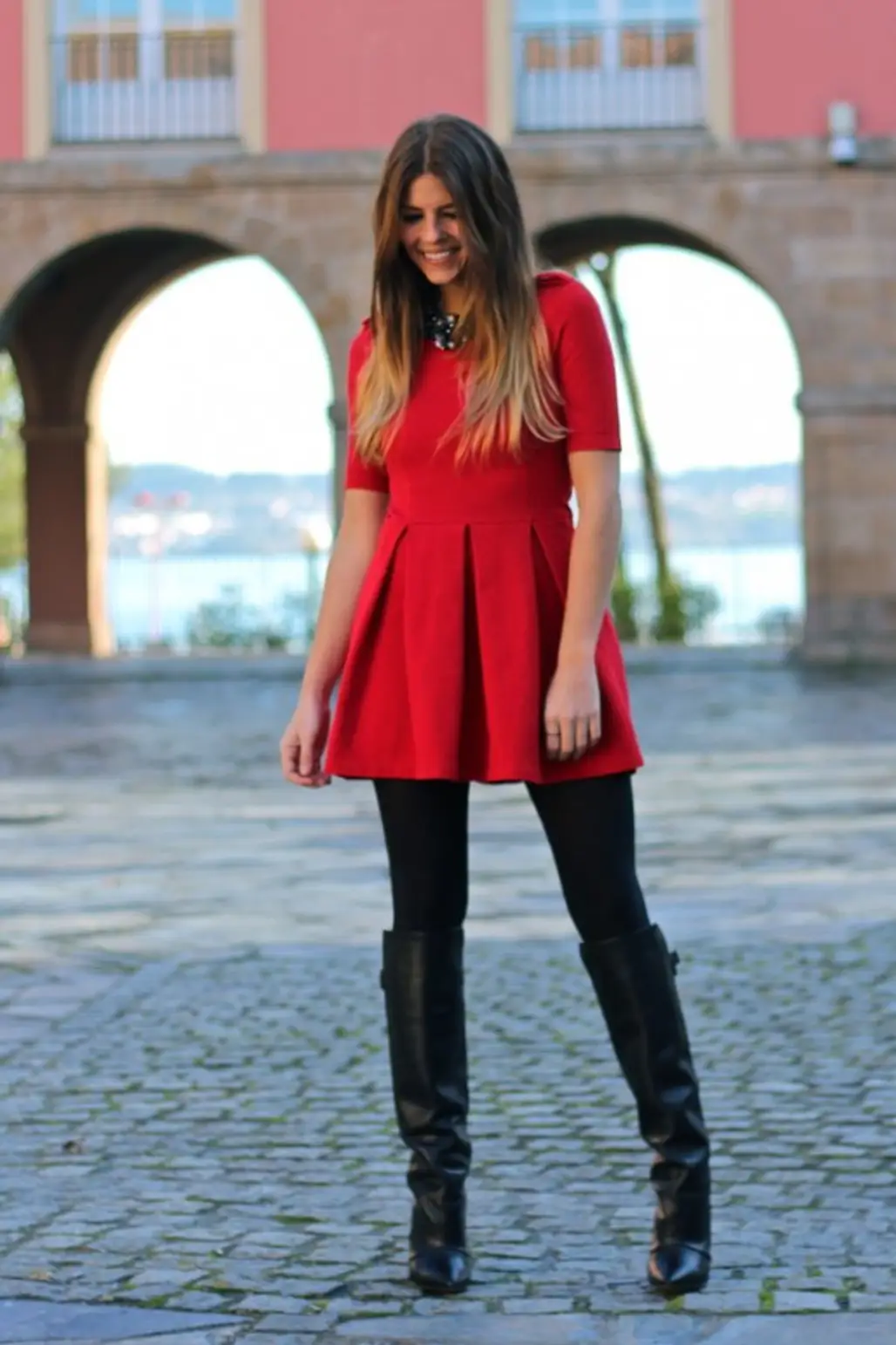 With Tights and a Red Dress