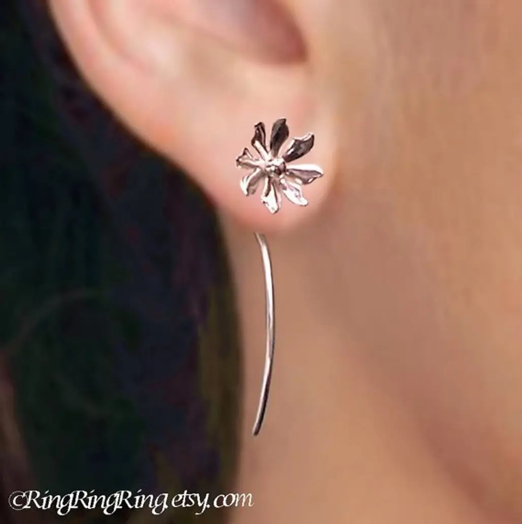 Wild Flower Long Stem - Sterling Silver Earrings